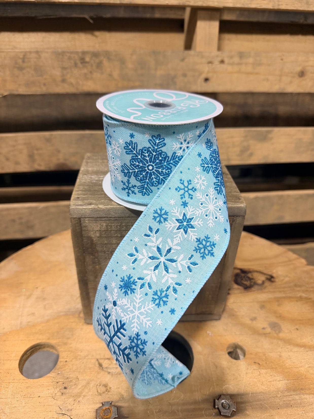 2.5"X10YD Blue Snowflake wired ribbon -  RGH1213H1