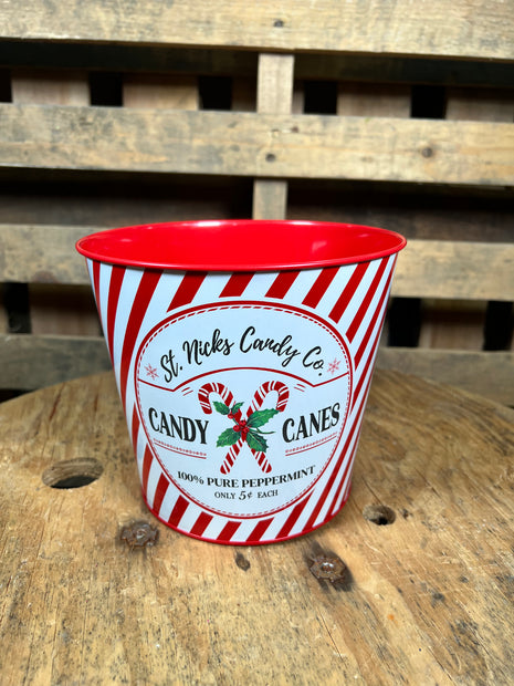 6in candy cane metal container - 9750797