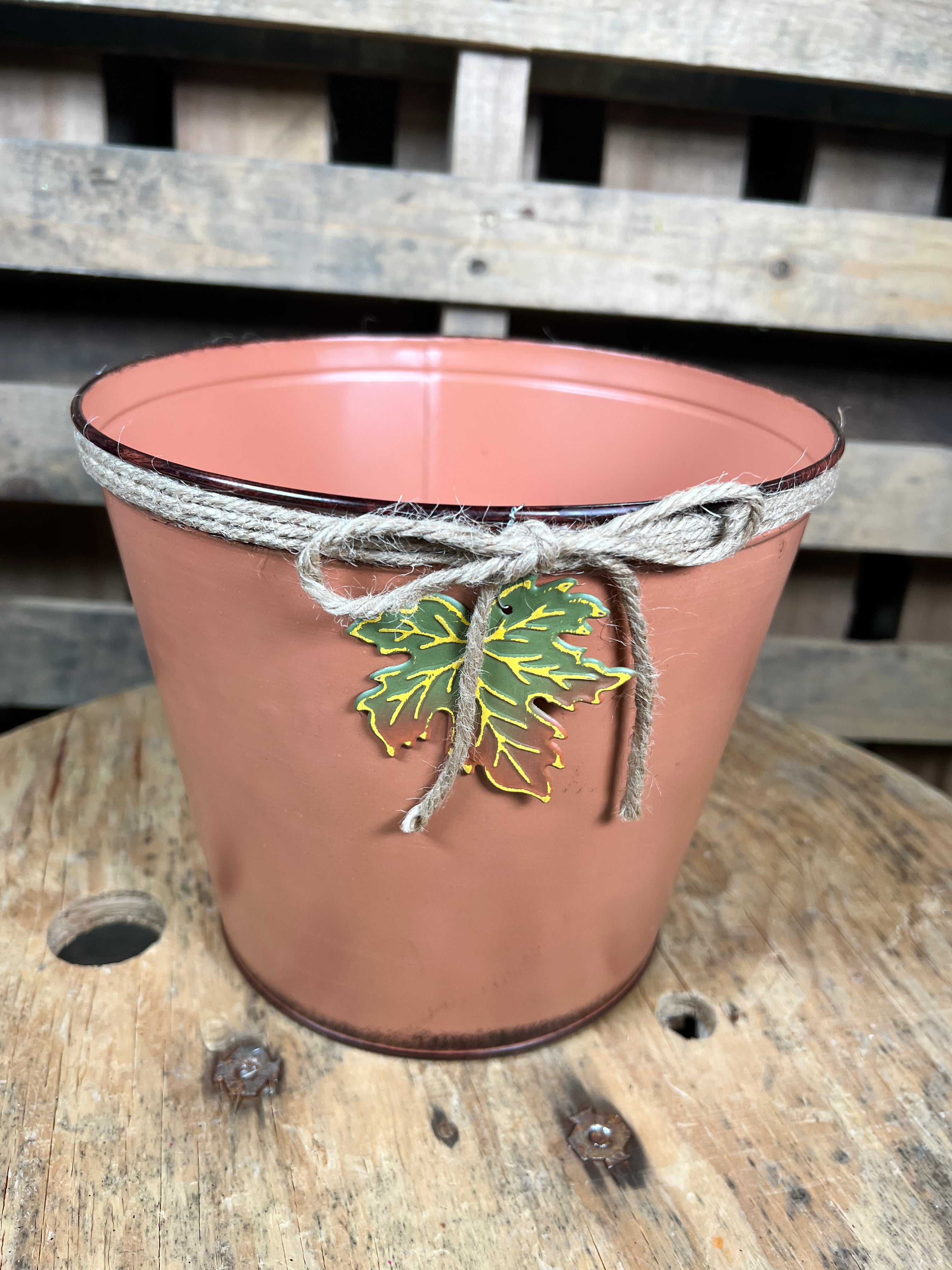 8.5in Beige  fall metal container - 9750407BGE
