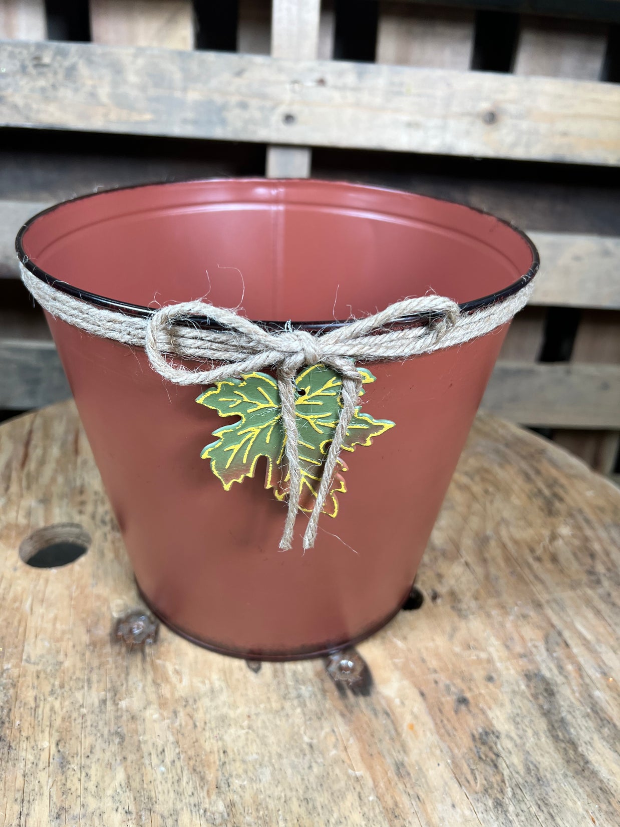 8.5in Brown fall metal container - 9750407BWN