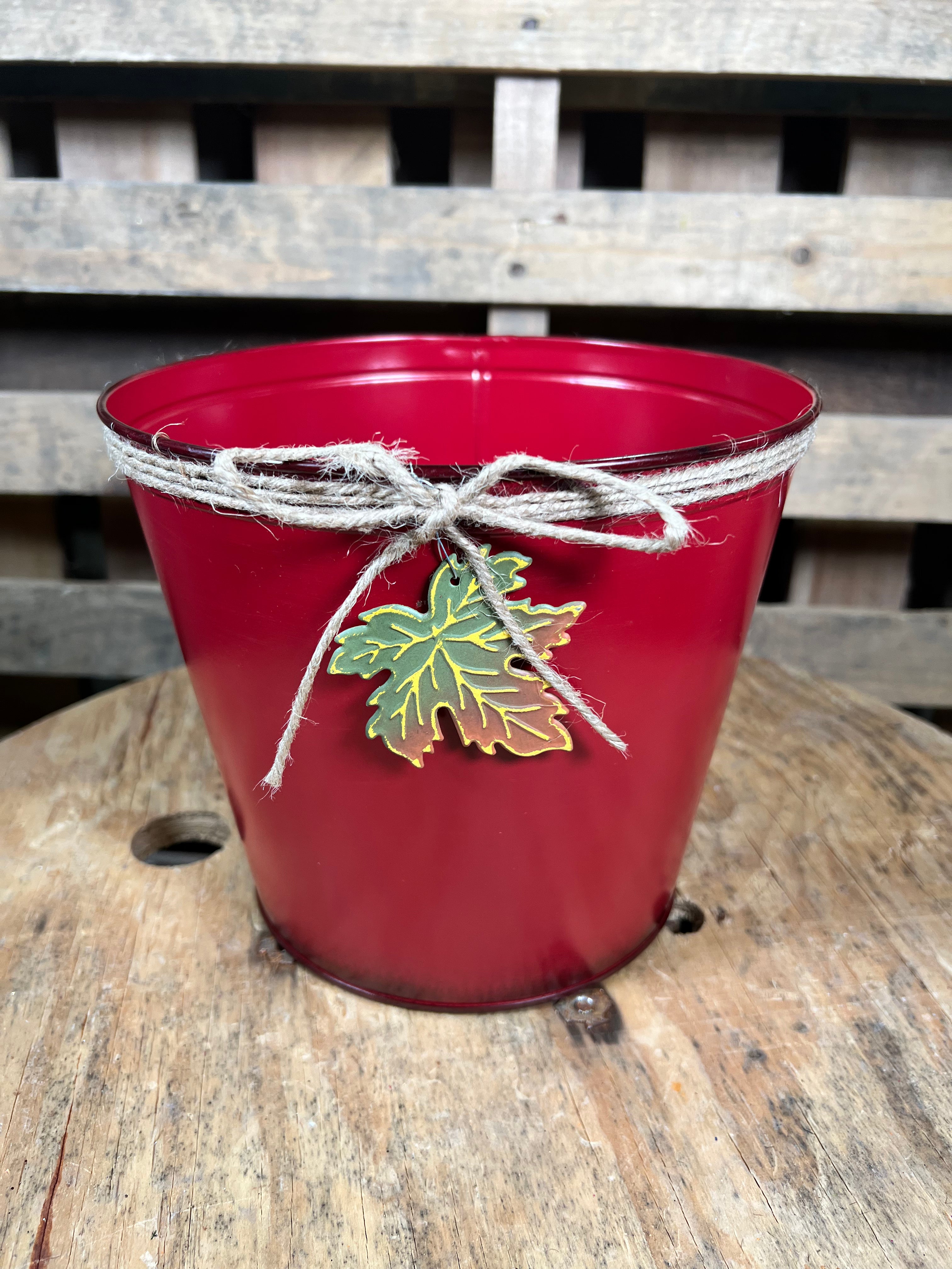 8.5in candy apple red fall metal container - 9750407RED