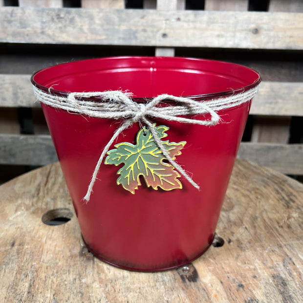 8.5in candy apple red fall metal container - 9750407RED