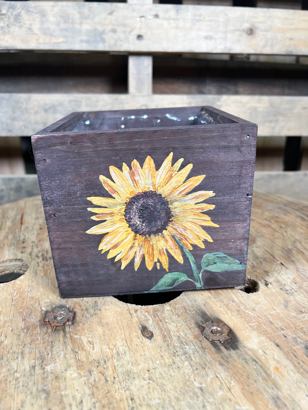 5.5in sunflower wood box container - 311394