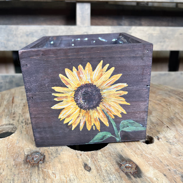 5.5in sunflower wood box container - 311394