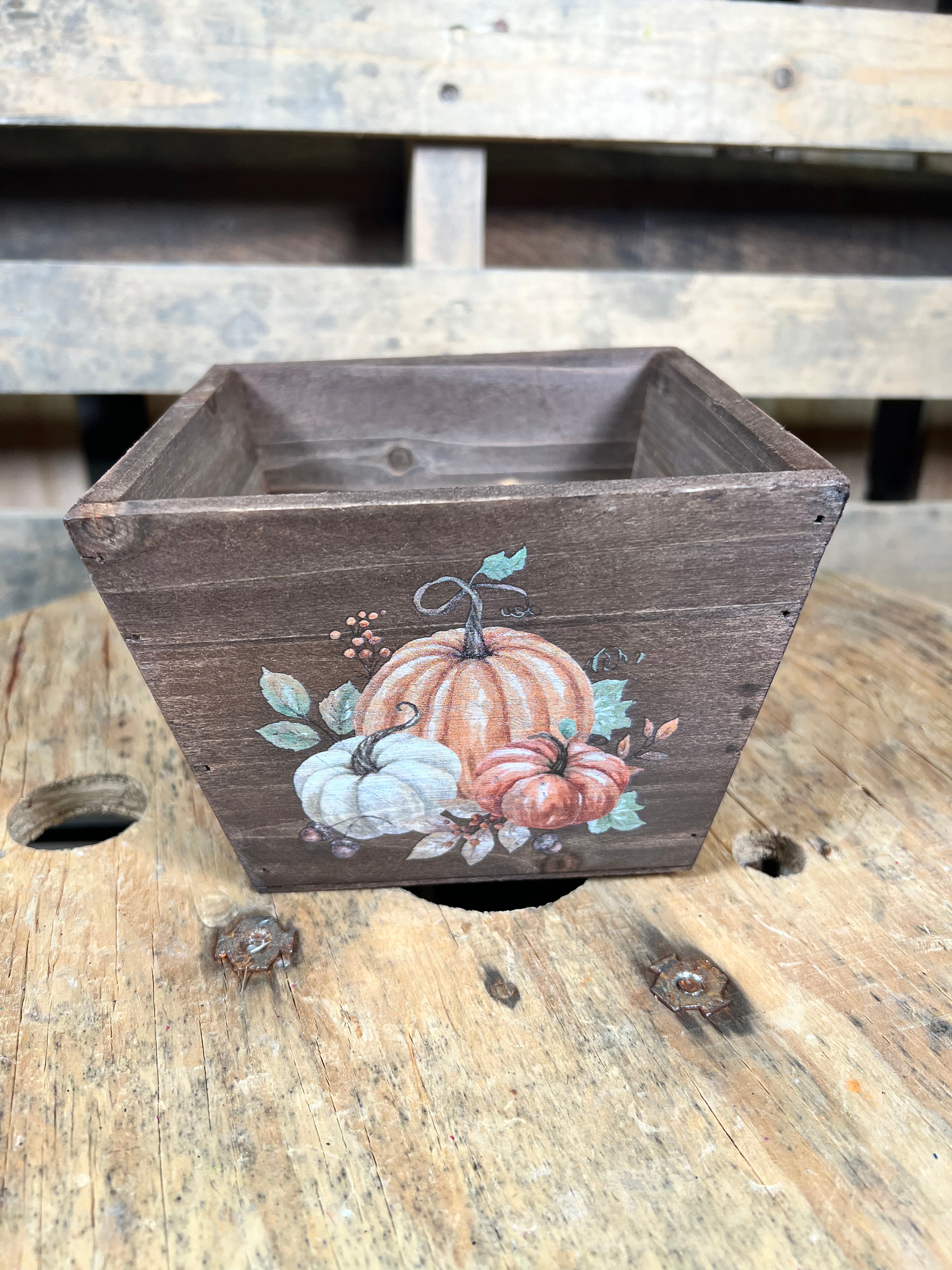 5.5in pumpkin wood box container - 313794