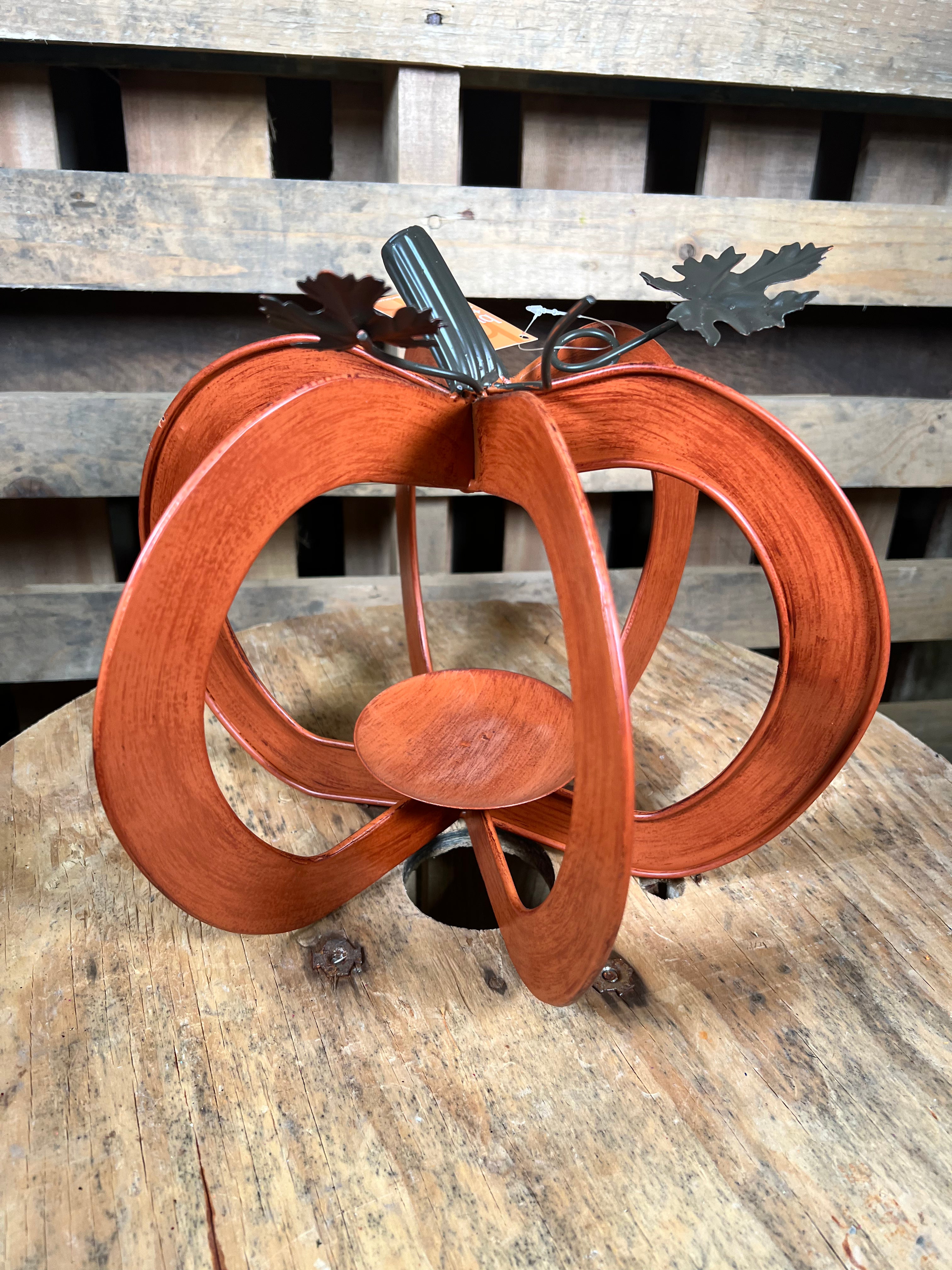 12” metal pumpkin candle holder  - 9741510M