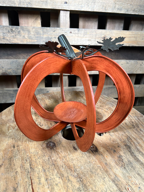 12” metal pumpkin candle holder  - 9741510M
