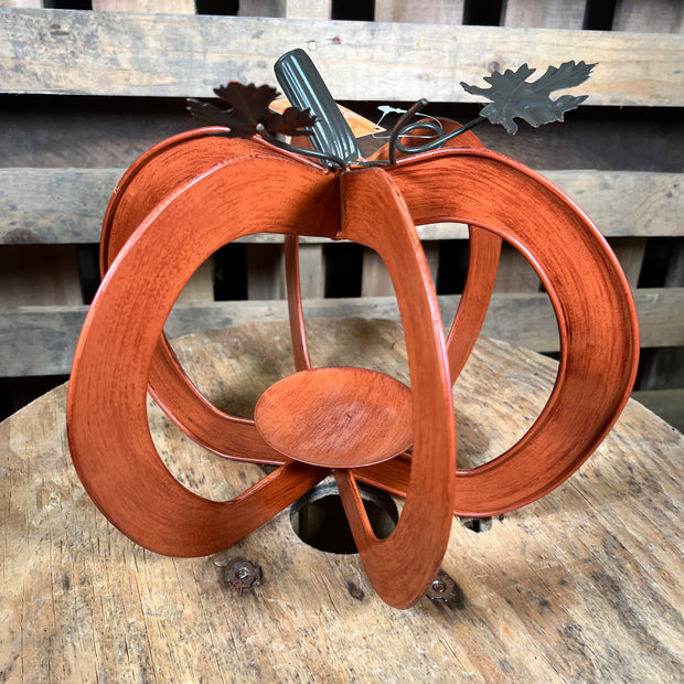 12” metal pumpkin candle holder  - 9741510M
