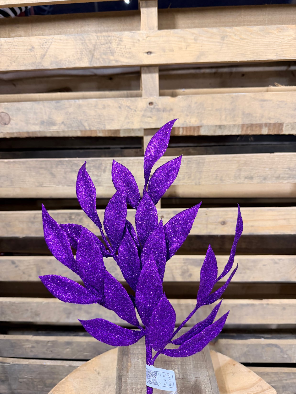22" Purple Glitter BayLeaf Spray - L152906