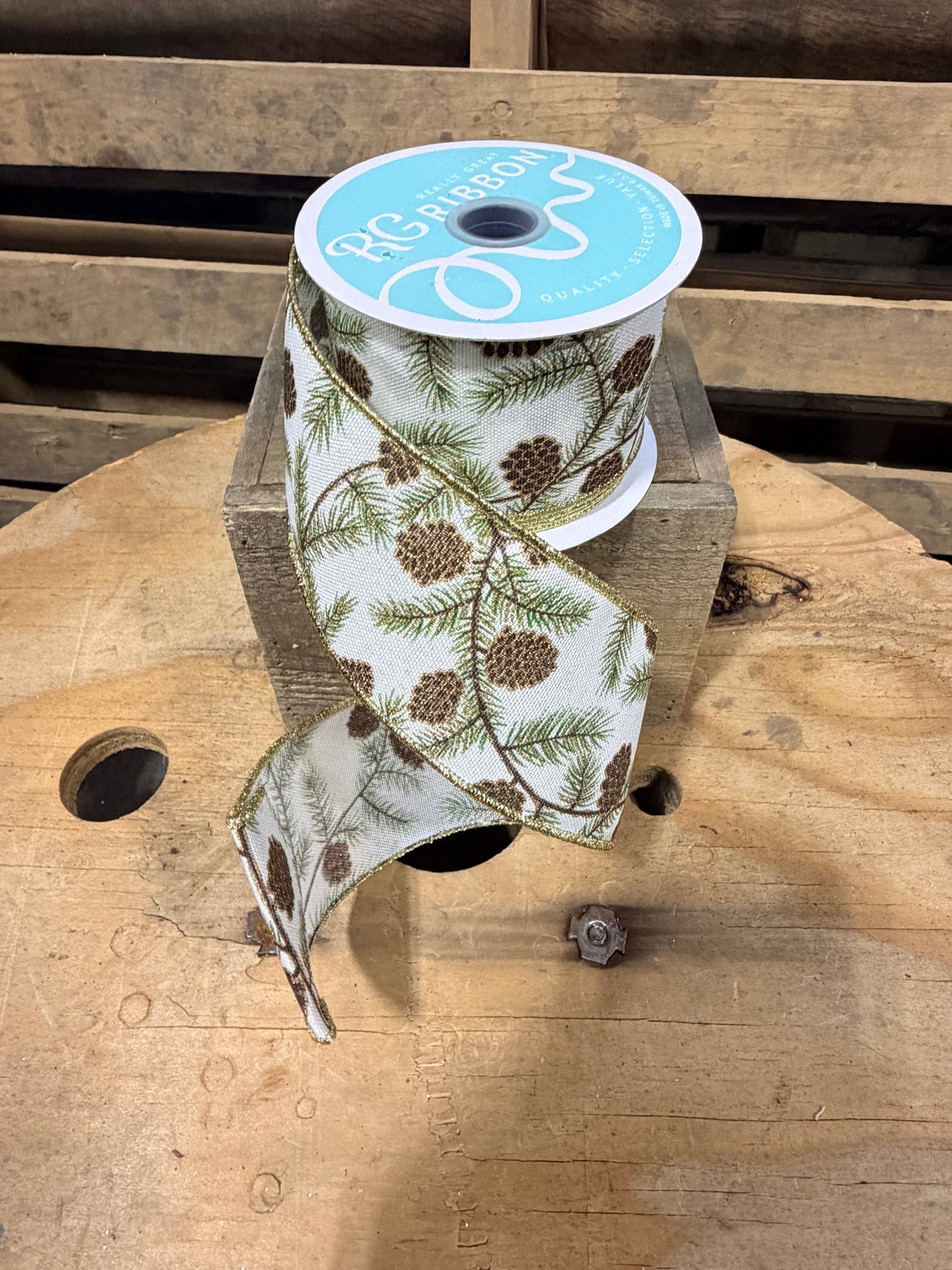 2.5"X10YD Pinecone wired ribbon -  RGF145930