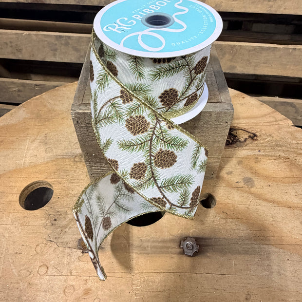 2.5"X10YD Pinecone wired ribbon -  RGF145930