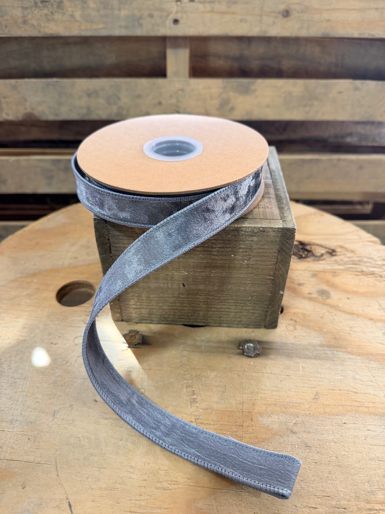 1" by 10Y Heritage Velvet Ribbon | Silver wired ribbon - 7005W-017-25E
