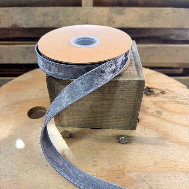 1" by 10Y Heritage Velvet Ribbon | Silver wired ribbon - 7005W-017-25E