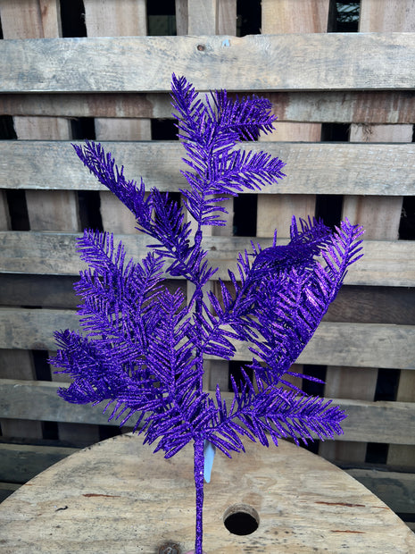 25"L PURPLE GLITTER HEMLOCK SPRAY - XV766023