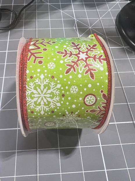 2.5 "X10YD lime green snowflake Wired Ribbon - RGB110033