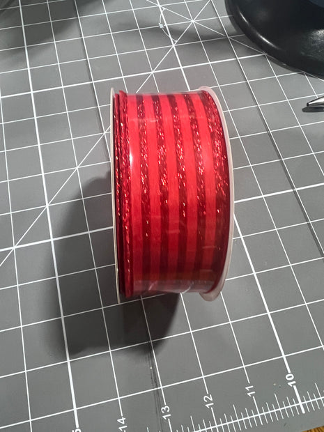 1.5”x 10yd red glitter stripe Wired Ribbon - RGF197024