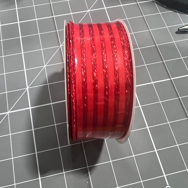 1.5”x 10yd red glitter stripe Wired Ribbon - RGF197024
