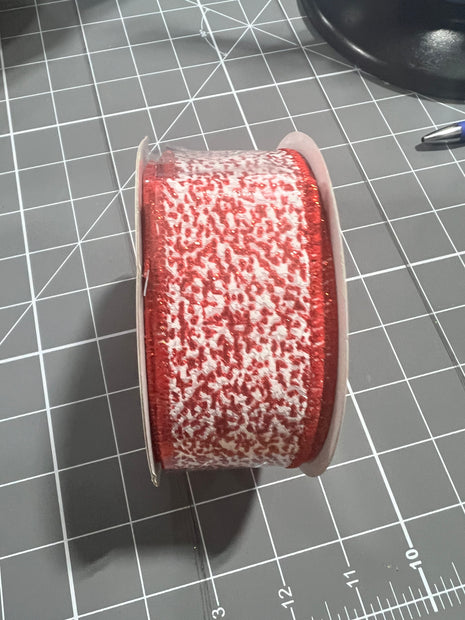 1.5”x 10yd red glitter snow Wired Ribbon - RGF181324