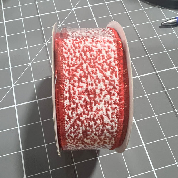 1.5”x 10yd red glitter snow Wired Ribbon - RGF181324