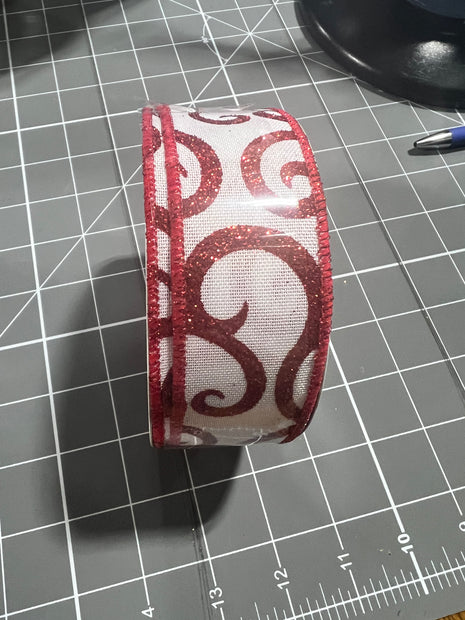 1.5”x 10yd red glitter swirl Wired Ribbon - RGF178667