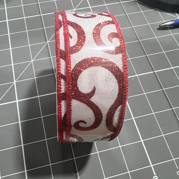 1.5”x 10yd red glitter swirl Wired Ribbon - RGF178667