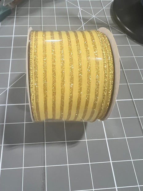2.5 "X10YD gold glitter stripe Wired Ribbon - RGF1971LA