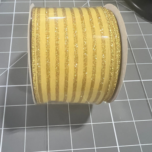 2.5 "X10YD gold glitter stripe Wired Ribbon - RGF1971LA