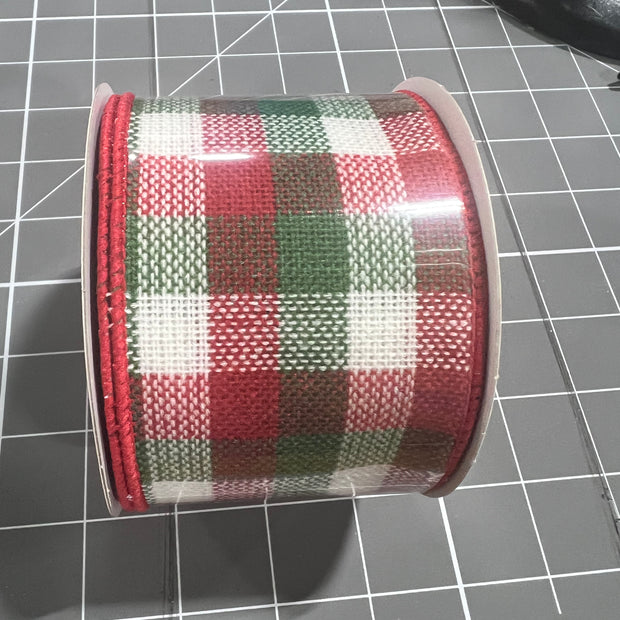 2.5 "X10YD Christmas woven check Wired Ribbon - RGA19255H