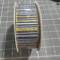 1.5”x 10yd navy blue and gold glitter stripe Wired Ribbon - RGC195319