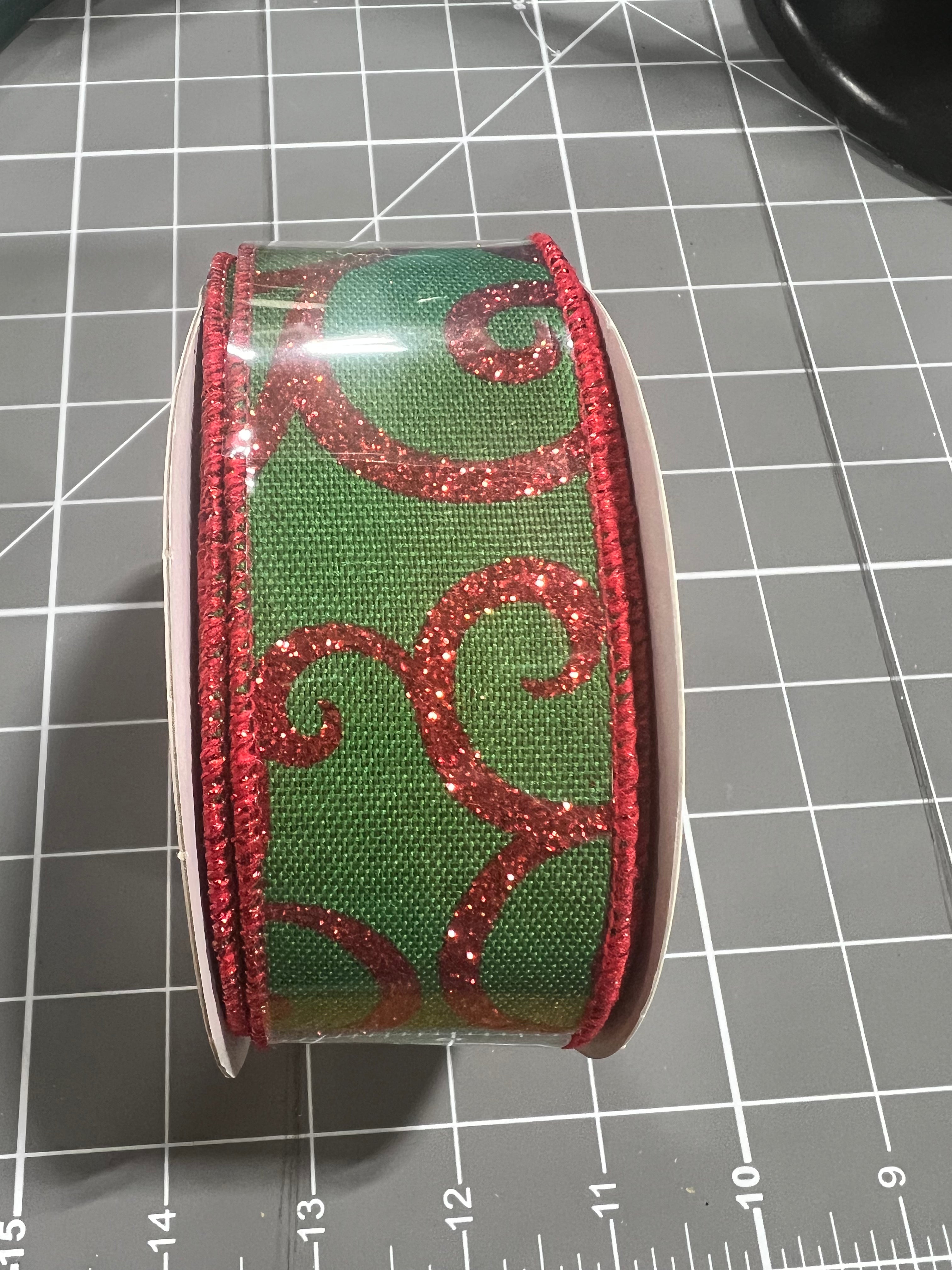 1.5”x 10yd green glitter swirl Wired Ribbon - RGF178658