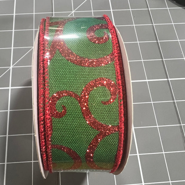 1.5”x 10yd green glitter swirl Wired Ribbon - RGF178658
