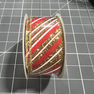 1.5”x 10yd gold and red glitter stripe Wired Ribbon - RGE18584E