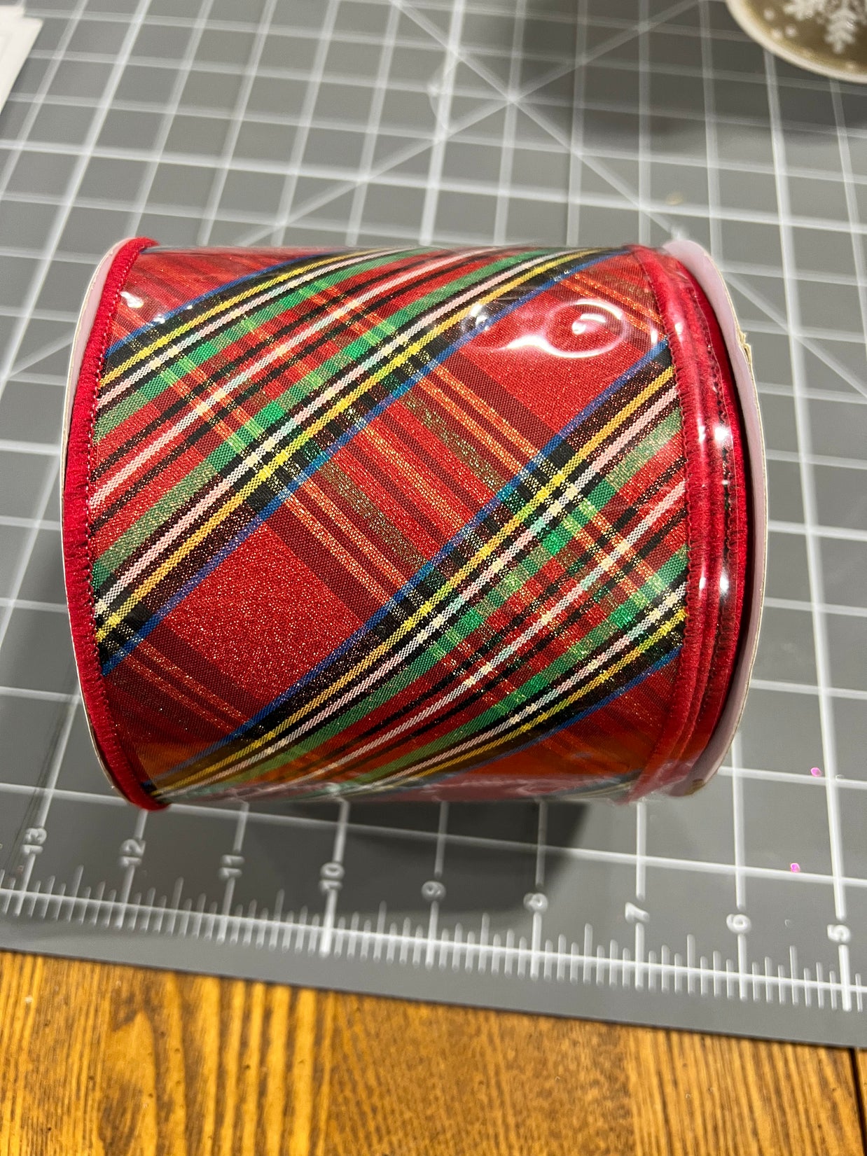 4" x 10Y Christmas plaid fused back wired ribbon - RGX0123