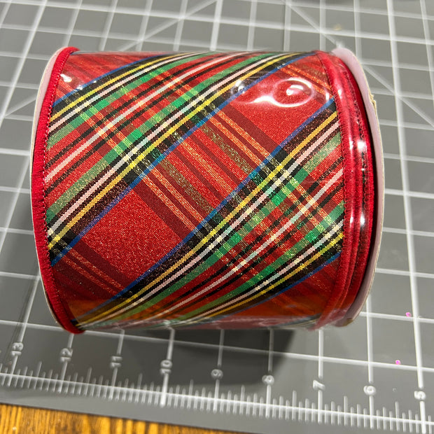 4" x 10Y Christmas plaid fused back wired ribbon - RGX0123