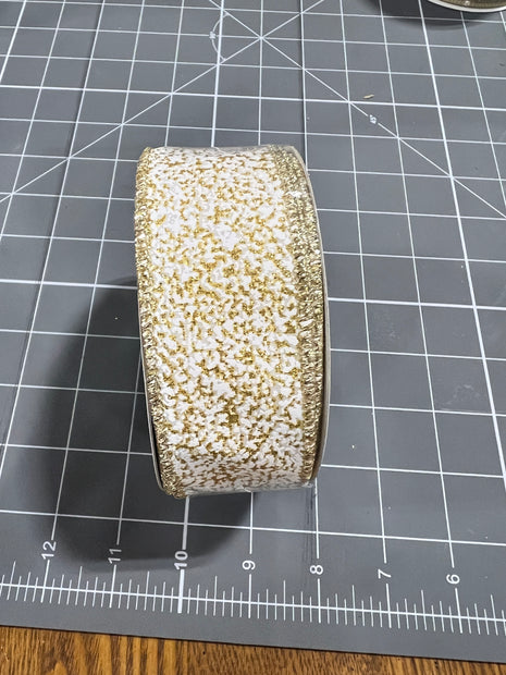 1.5”x 10yd gold glitter snow Wired Ribbon - RGF181308