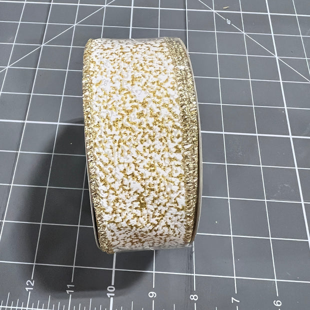 1.5”x 10yd gold glitter snow Wired Ribbon - RGF181308