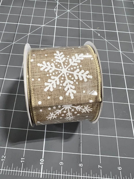 2.5 "X10YD natural glitter snowflake Wired Ribbon - RG0176301
