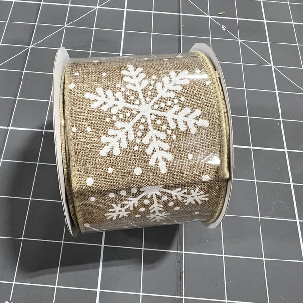 2.5 "X10YD natural glitter snowflake Wired Ribbon - RG0176301