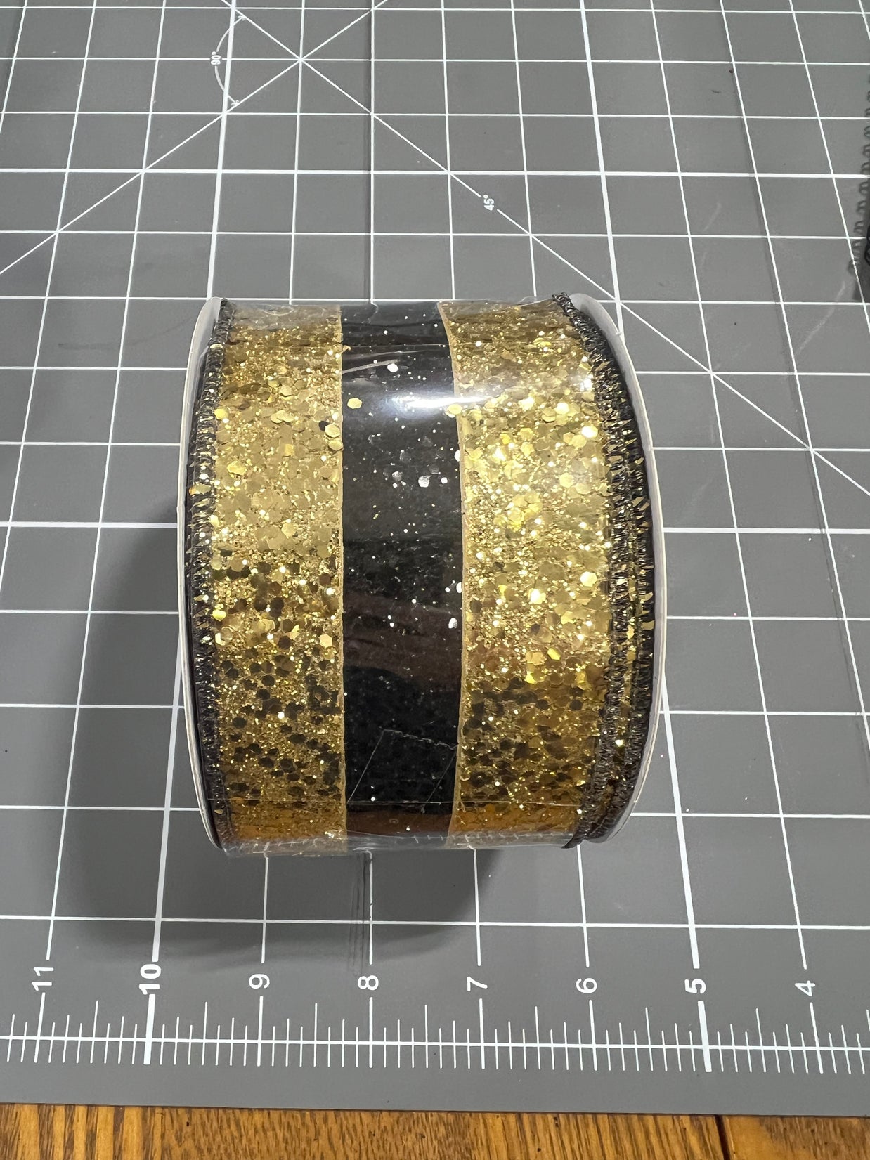 2.5 "X10YD gold and black glitter stripe Wired Ribbon - RG8982T7