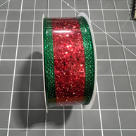 1.5”x 10yd red and green glitter stripe Wired Ribbon - RGA88144N