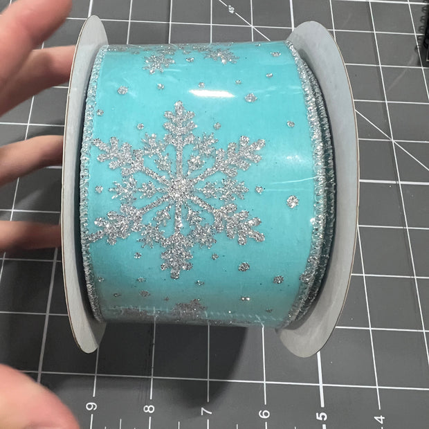 2.5 "X10YD ice blue snowflake Wired Ribbon - RGA1928H1