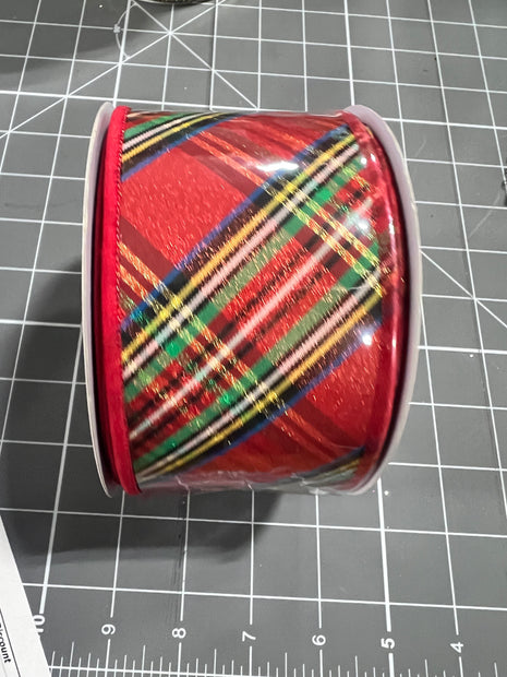 2.5 "X10YD Christmas plaid fused back Wired Ribbon - RGX0122