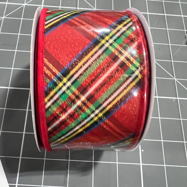 2.5 "X10YD Christmas plaid fused back Wired Ribbon - RGX0122