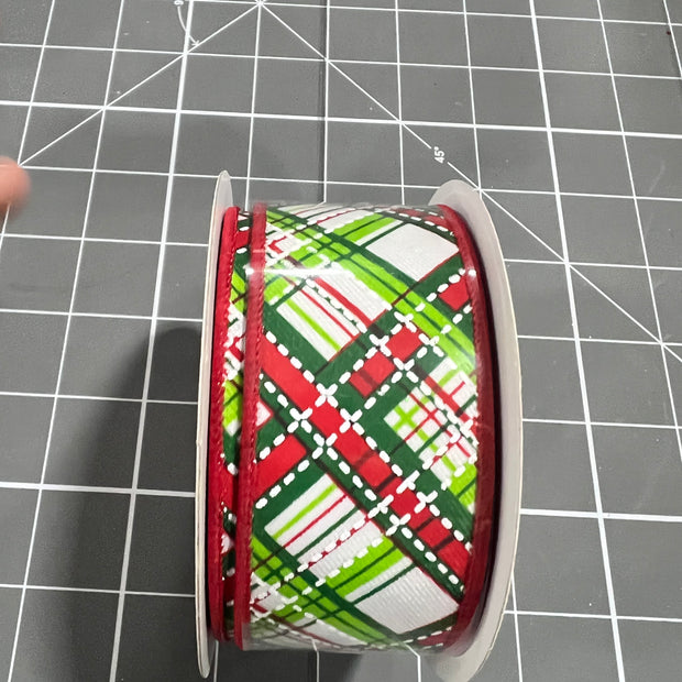 1.5”x 10yd diagonal dash plaid  Wired Ribbon - RGE184933
