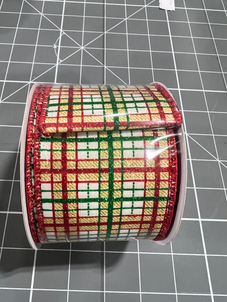 2.5 "X10YD glitter print plaid  Wired Ribbon - RGF1957C2