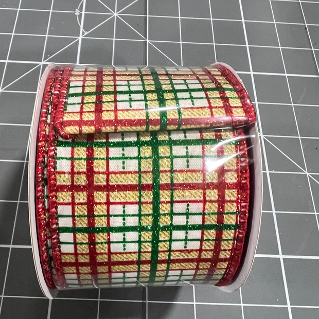 2.5 "X10YD glitter print plaid  Wired Ribbon - RGF1957C2