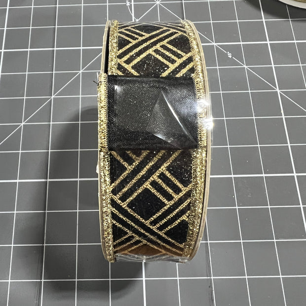 1.5” x 10yd black and gold woven stripe with black backing d’lux ribbon - LX3216RF