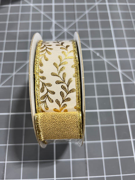 1.5” x 10yd gold leaf garland with gold backing d’lux ribbon - LX314177