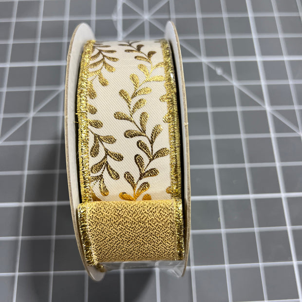 1.5” x 10yd gold leaf garland with gold backing d’lux ribbon - LX314177
