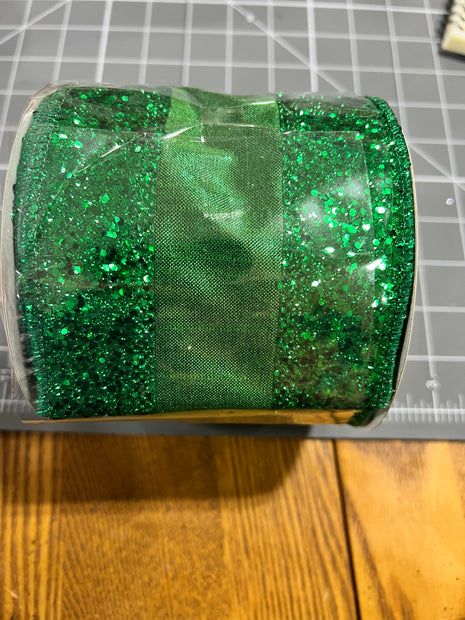 4" x 10Y Emerald green metallic dupioni wired ribbon - RGA802606